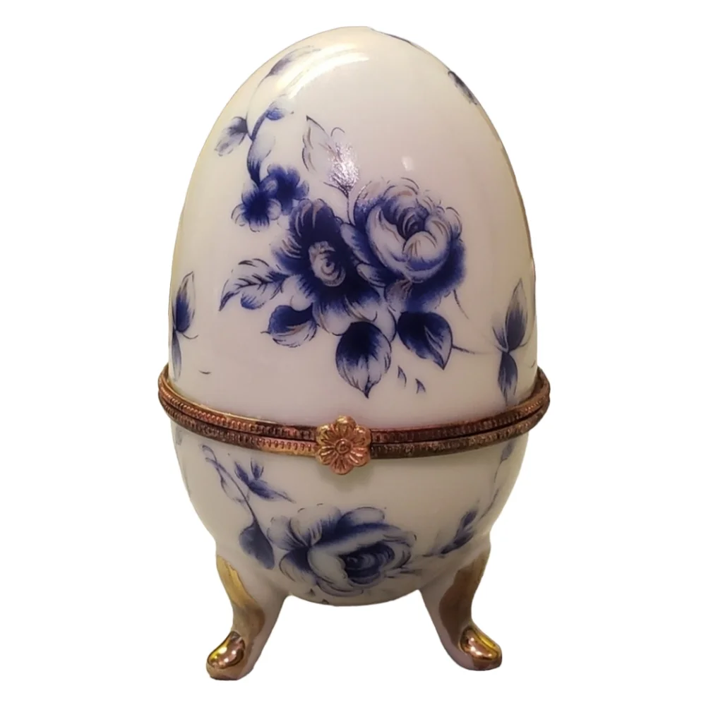 Vtg Limoges Handpainted Porcelain Egg Trinket Box